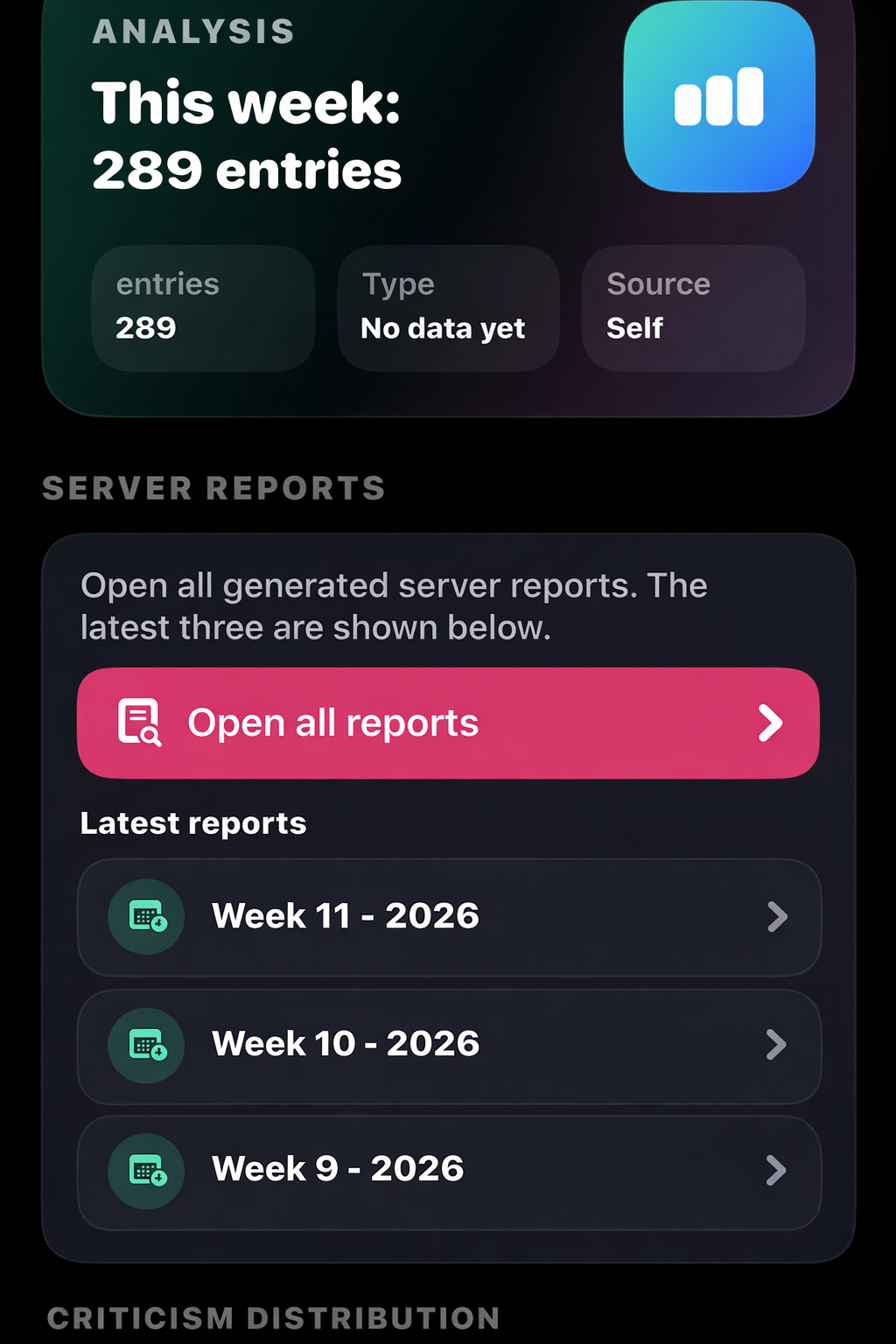 Critly reports screen